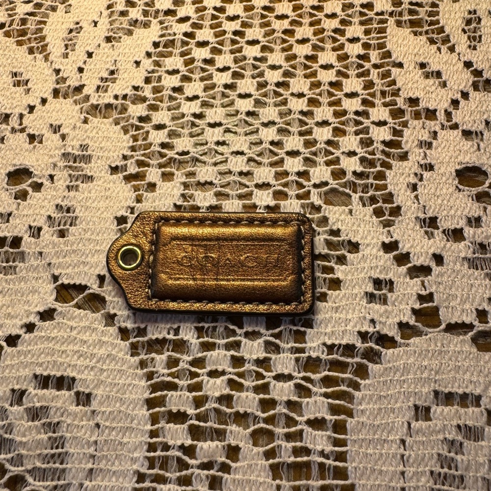 Coach Gold Metallic Tan Leather Tag